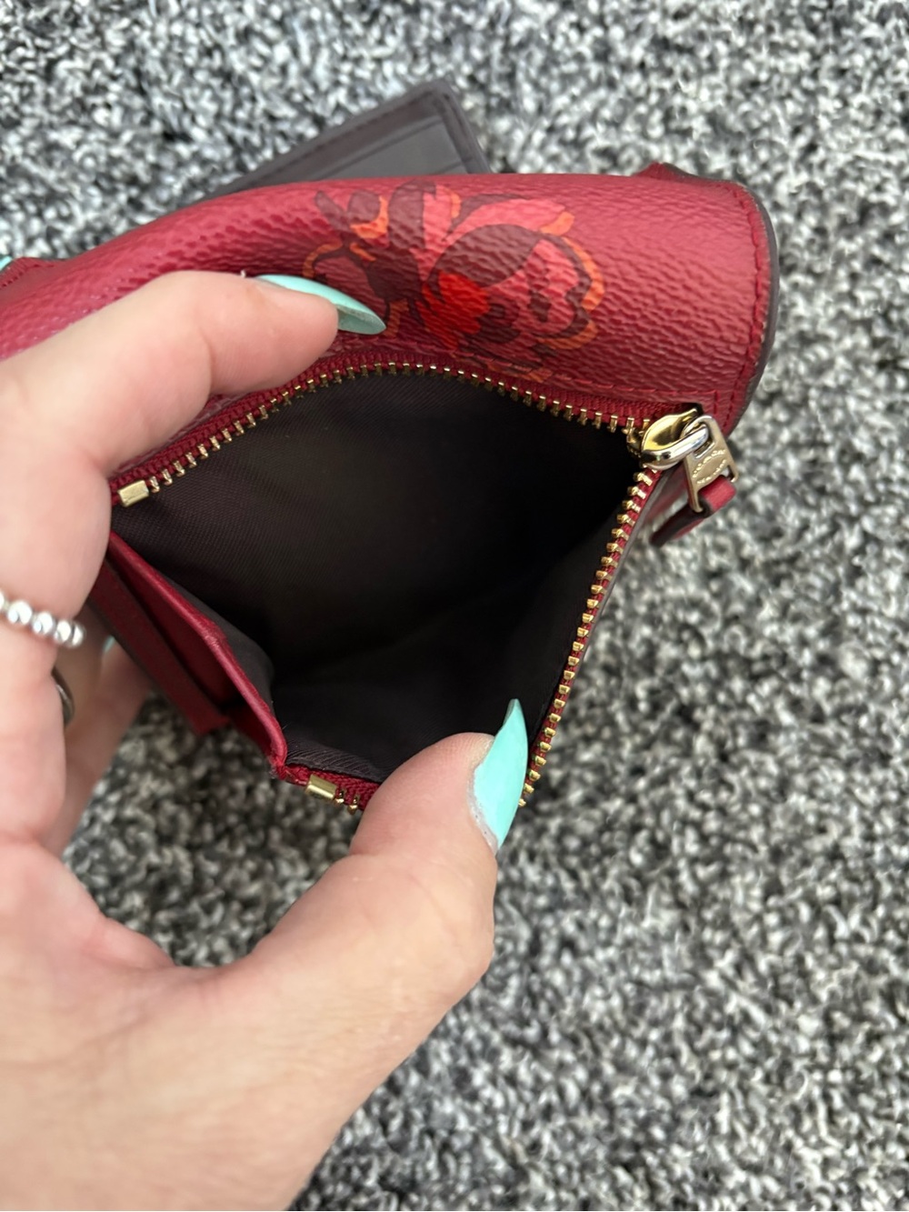 COACH Red Floral Compact Envelope Wallet - Picture 13 of 13